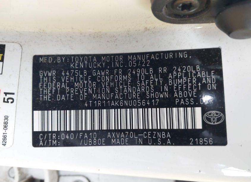 Photo 9 of 2022 Toyota Camry LE (VIN 4T1R11AK6NU056417)