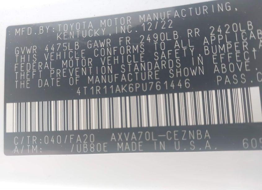 Photo 9 of 2023 Toyota Camry LE (VIN 4T1R11AK6PU761446)