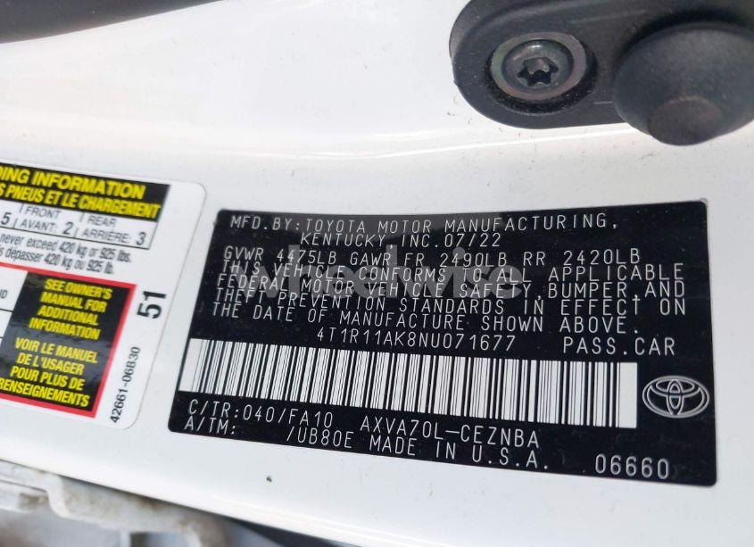 Photo 9 of 2022 Toyota Camry LE (VIN 4T1R11AK8NU071677)