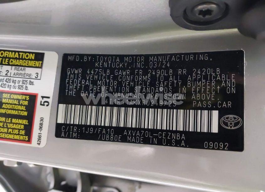 Photo 9 of 2024 Toyota Camry LE (VIN 4T1R11AKXRU249725)
