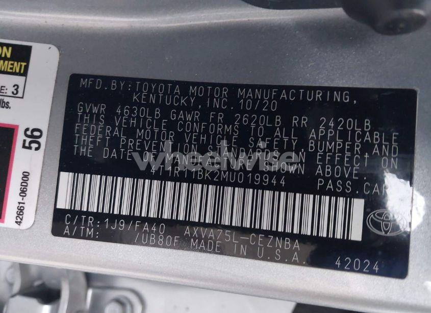 Photo 9 of 2021 Toyota Camry LE AWD (VIN 4T1R11BK2MU019944)