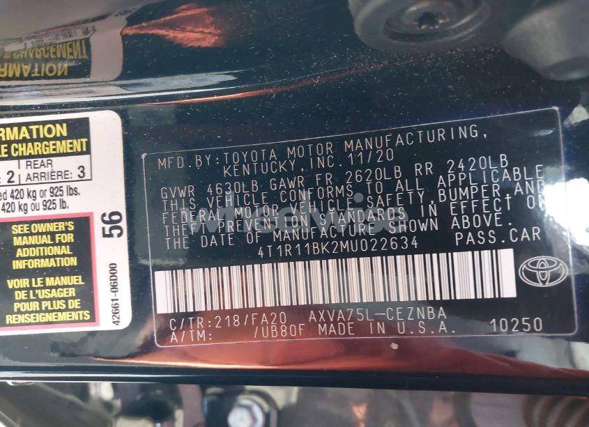 Photo 9 of 2021 Toyota Camry LE AWD (VIN 4T1R11BK2MU022634)