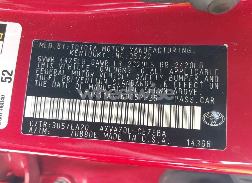 Photo 9 of 2022 Toyota Camry SE (VIN 4T1S11AK1NU052325)