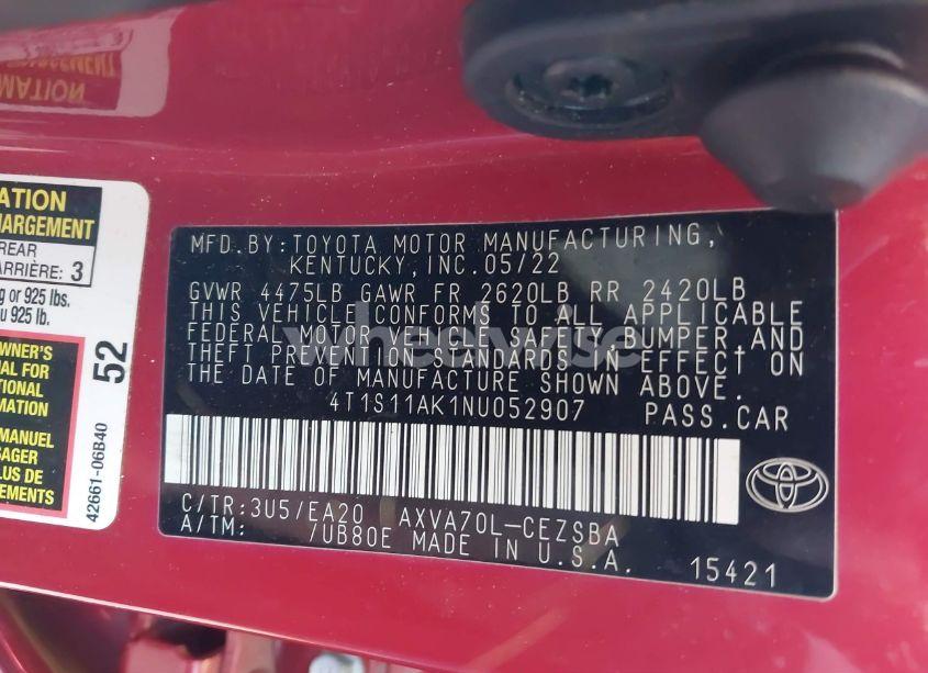 Photo 9 of 2022 Toyota Camry SE (VIN 4T1S11AK1NU052907)