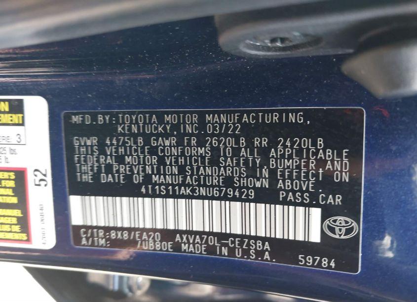 Photo 9 of 2022 Toyota Camry SE (VIN 4T1S11AK3NU679429)