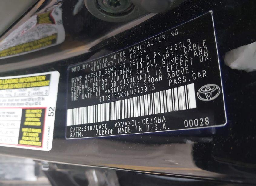 Photo 9 of 2024 Toyota Camry SE (VIN 4T1S11AK5RU243915)