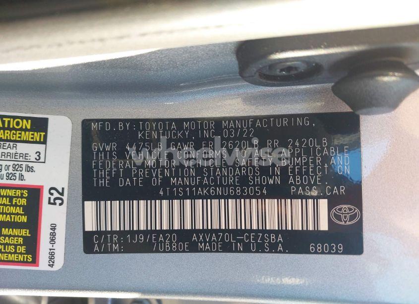 Photo 9 of 2022 Toyota Camry SE (VIN 4T1S11AK6NU683054)