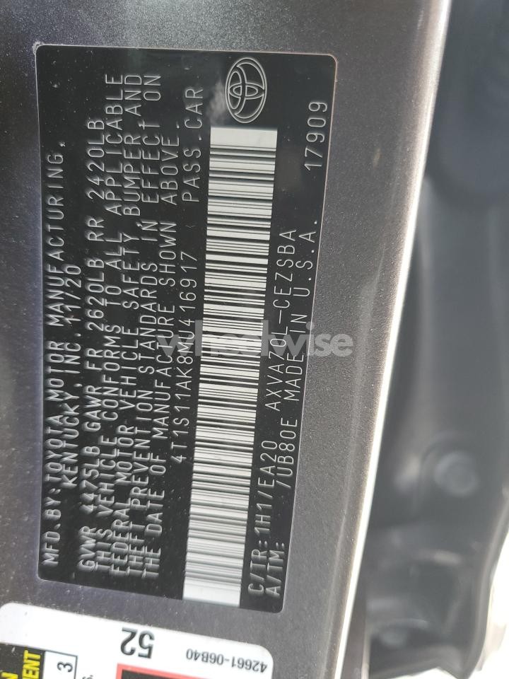 Photo 12 of 2021 TOYOTA CAMRY NIGHT SHADE (VIN 4T1S11AK8MU416917)