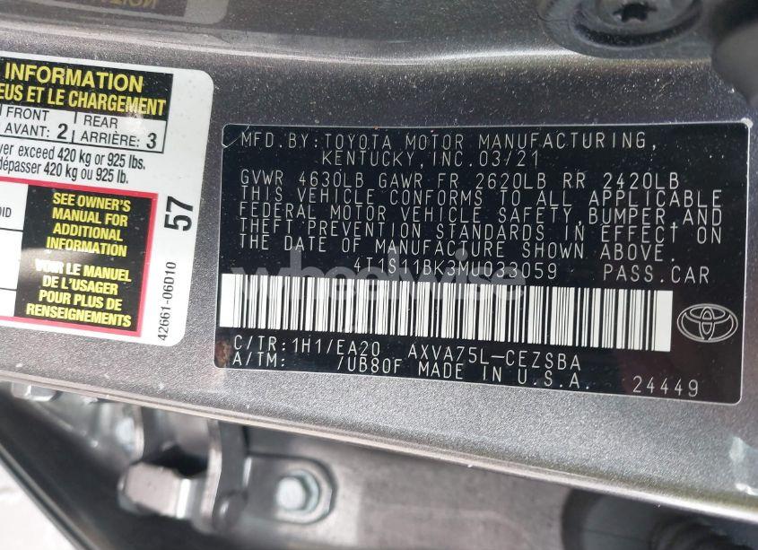 Photo 9 of 2021 Toyota Camry SE AWD (VIN 4T1S11BK3MU033059)