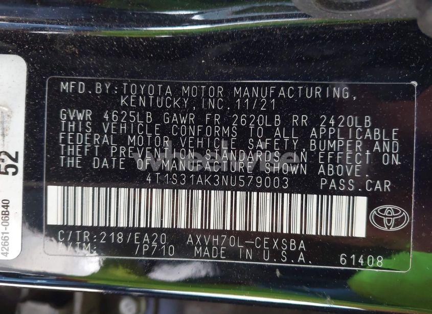 Photo 9 of 2022 Toyota Camry SE HYBRID (VIN 4T1S31AK3NU579003)