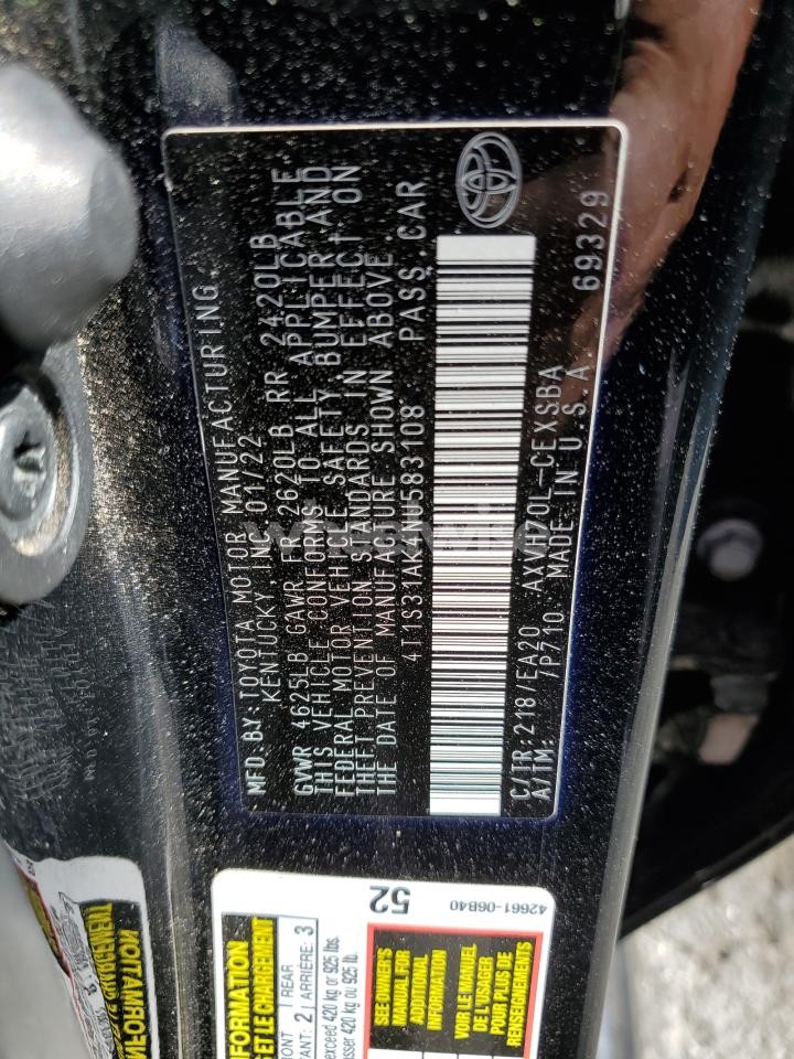 Photo 12 of 2022 TOYOTA CAMRY NIGHT SHADE (VIN 4T1S31AK4NU583108)