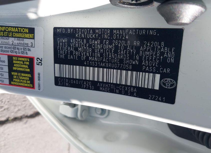 Photo 9 of 2024 Toyota Camry HYBRID SE (VIN 4T1S31AK8RU077058)