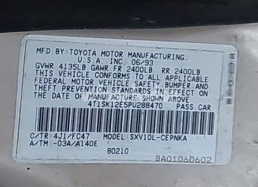 Photo 9 of 1993 Toyota Camry LE (VIN 4T1SK12E5PU288470)