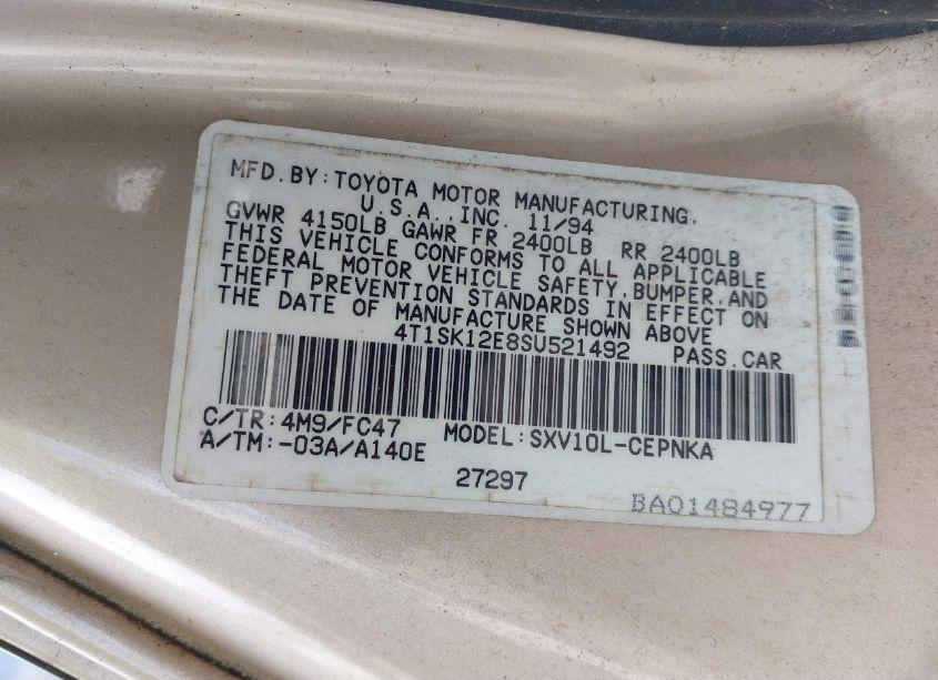 Photo 9 of 1995 Toyota Camry LE (VIN 4T1SK12E8SU521492)