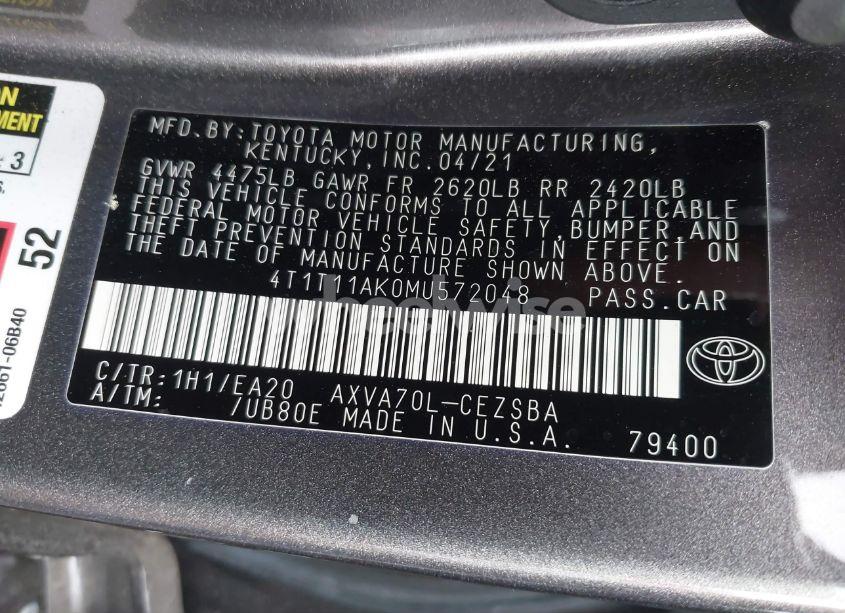 Photo 9 of 2021 Toyota Camry SE (VIN 4T1T11AK0MU572048)