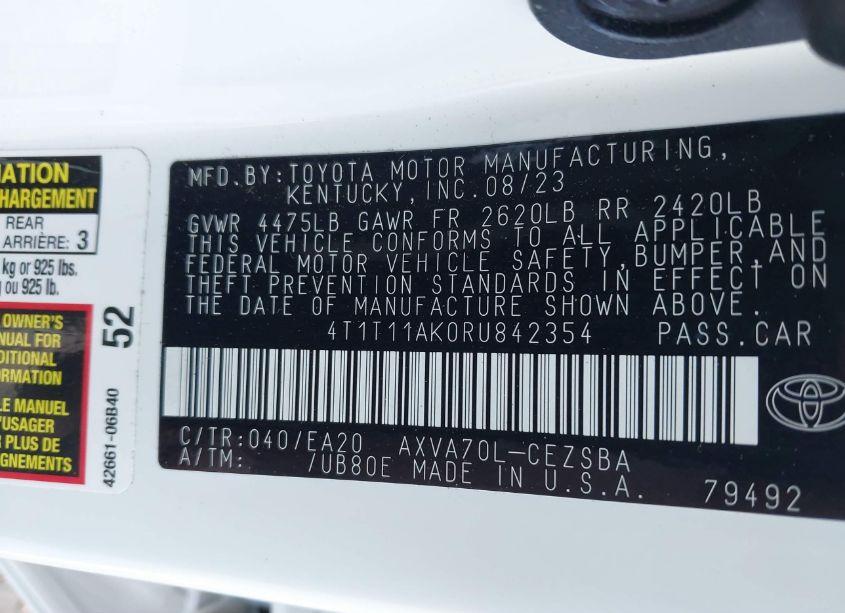 Photo 9 of 2024 Toyota Camry SE (VIN 4T1T11AK0RU842354)