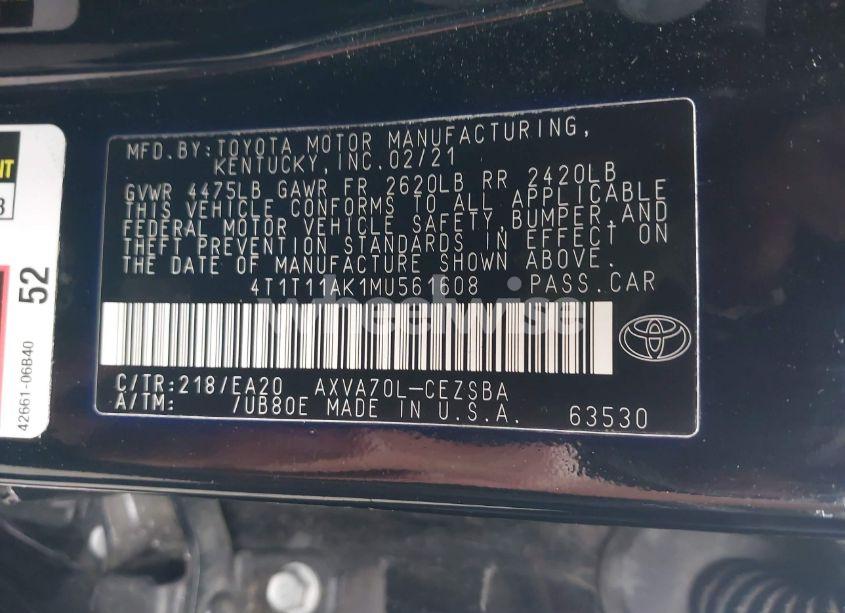 Photo 9 of 2021 Toyota Camry SE (VIN 4T1T11AK1MU561608)