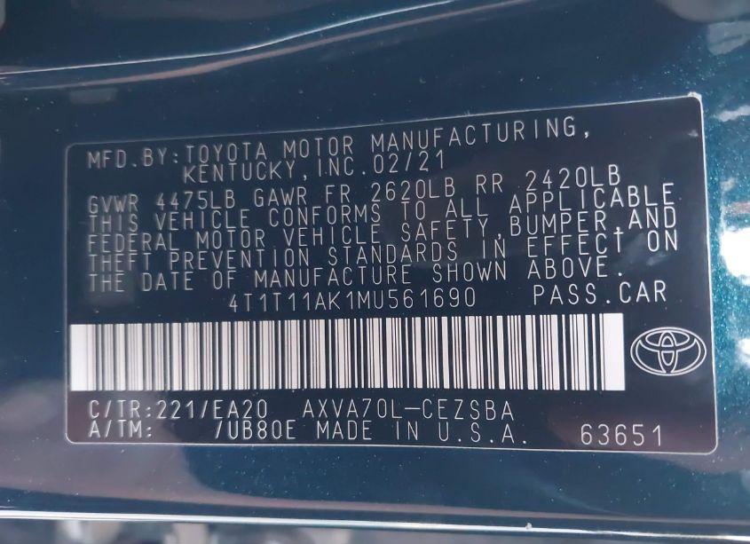 Photo 9 of 2021 Toyota Camry SE (VIN 4T1T11AK1MU561690)