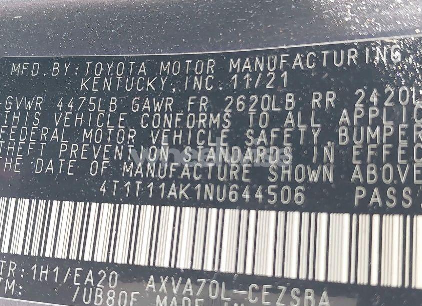 Photo 9 of 2022 Toyota Camry SE (VIN 4T1T11AK1NU644506)