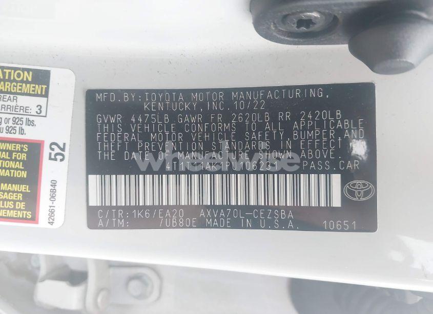 Photo 9 of 2023 Toyota Camry SE (VIN 4T1T11AK1PU106231)