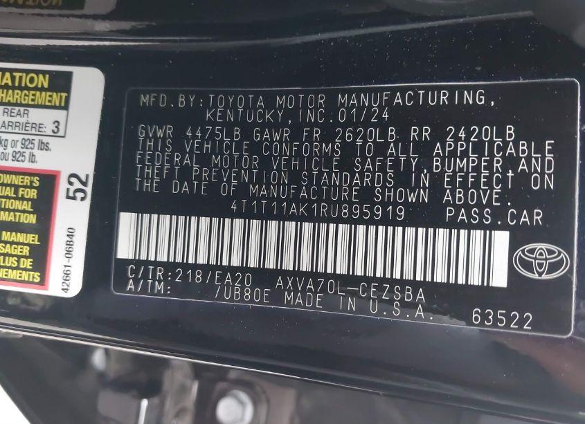 Photo 9 of 2024 Toyota Camry SE (VIN 4T1T11AK1RU895919)