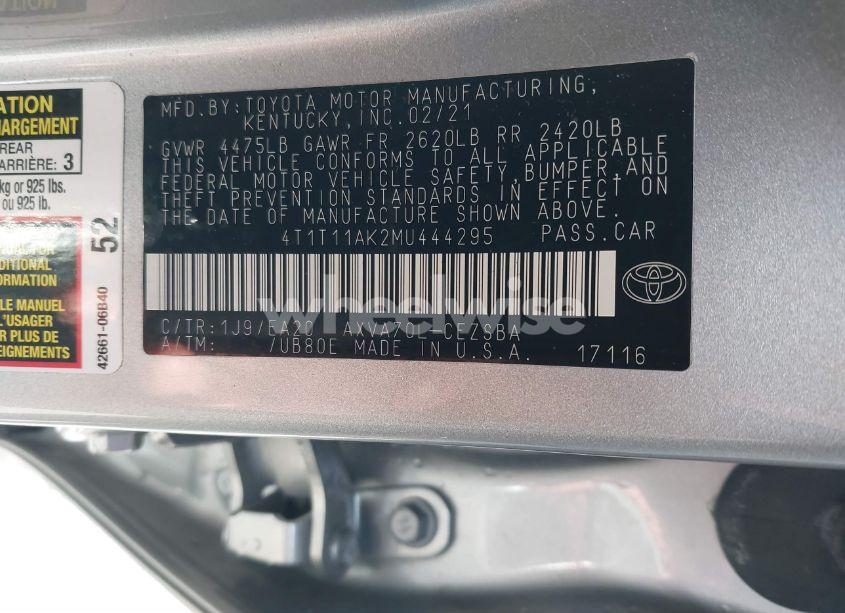 Photo 9 of 2021 Toyota Camry SE (VIN 4T1T11AK2MU444295)