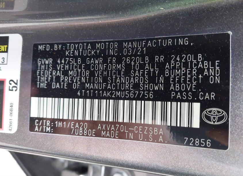 Photo 9 of 2021 Toyota Camry SE (VIN 4T1T11AK2MU567756)
