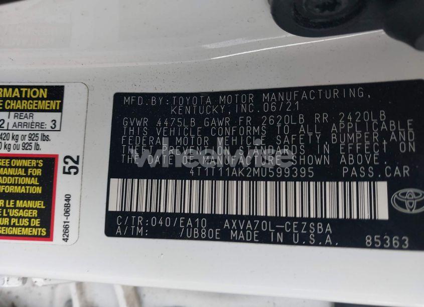 Photo 9 of 2021 Toyota Camry SE (VIN 4T1T11AK2MU599395)