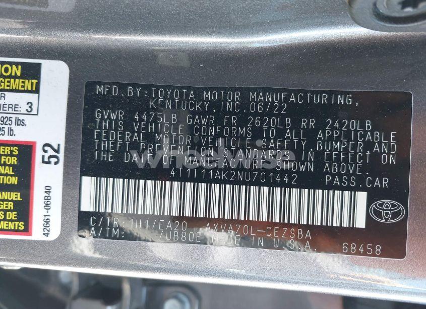 Photo 9 of 2022 Toyota Camry SE (VIN 4T1T11AK2NU701442)