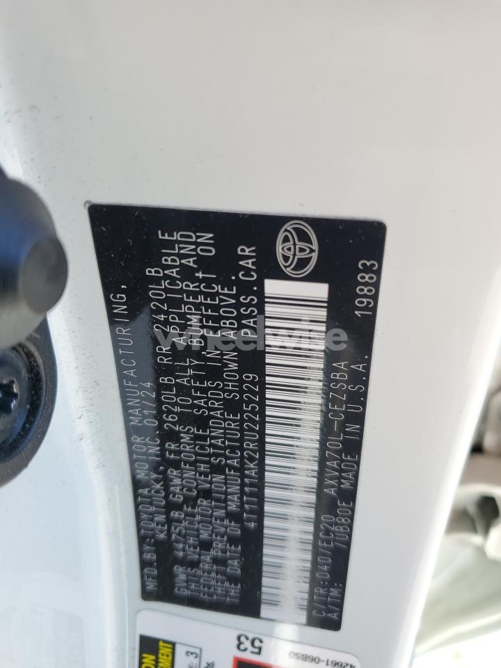 Photo 12 of 2024 TOYOTA CAMRY SE NIGHT SHADE (VIN 4T1T11AK2RU225229)