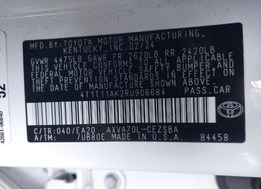 Photo 9 of 2024 Toyota Camry SE (VIN 4T1T11AK2RU906684)