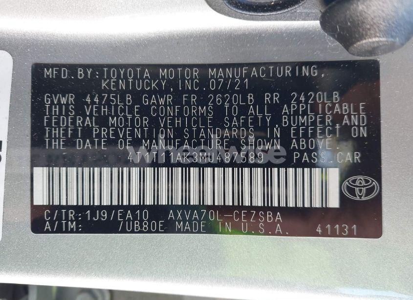 Photo 9 of 2021 Toyota Camry SE (VIN 4T1T11AK3MU487589)