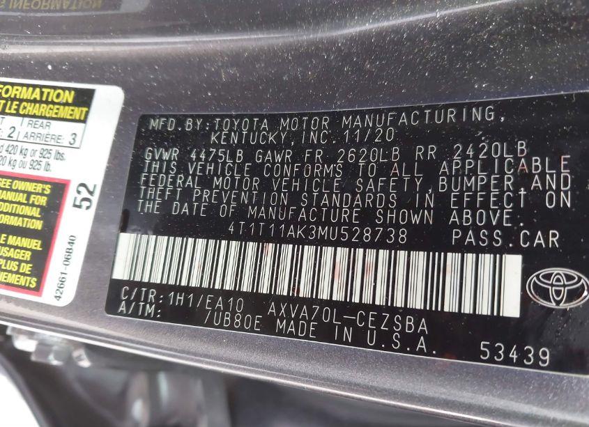 Photo 9 of 2021 Toyota Camry SE (VIN 4T1T11AK3MU528738)