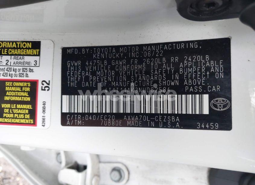 Photo 9 of 2022 Toyota Camry SE NIGHTSHADE EDITION (VIN 4T1T11AK3NU062584)