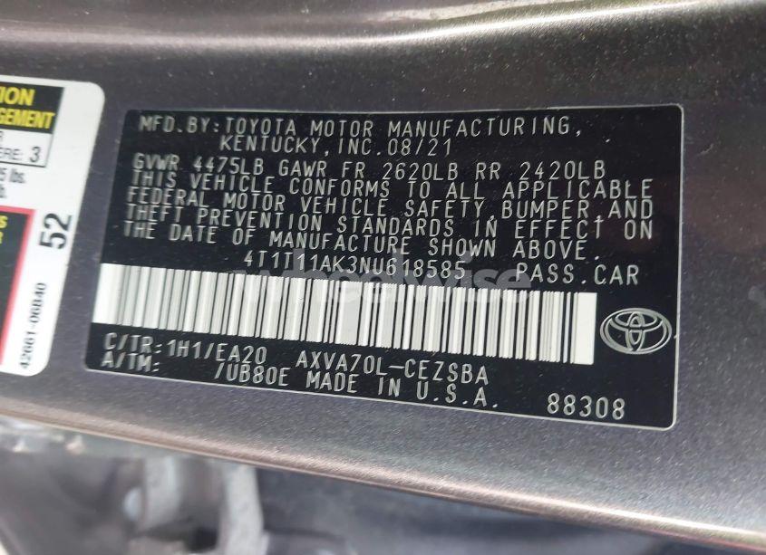 Photo 9 of 2022 Toyota Camry SE (VIN 4T1T11AK3NU618585)