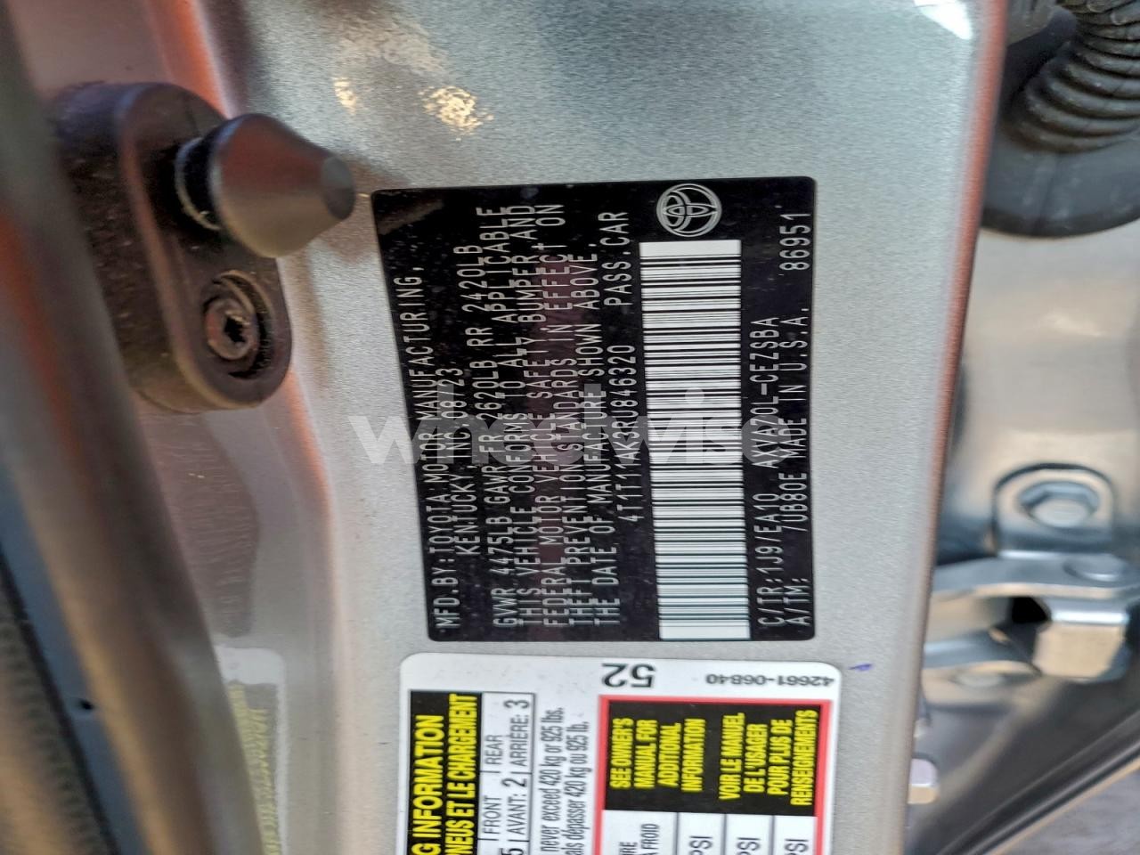 Photo 12 of 2024 TOYOTA CAMRY SE NIGHT SHADE (VIN 4T1T11AK3RU846320)