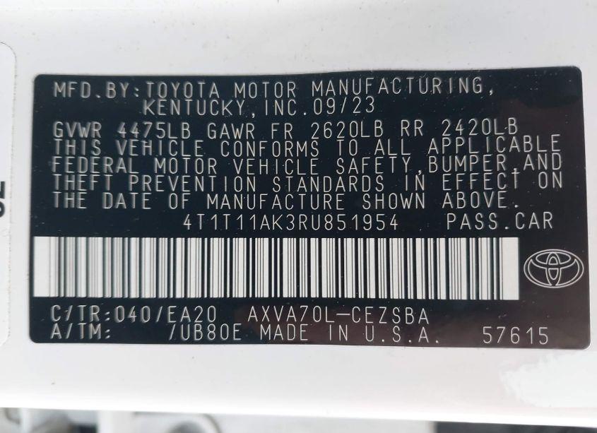 Photo 9 of 2024 Toyota Camry SE (VIN 4T1T11AK3RU851954)