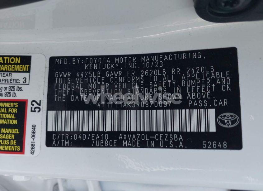 Photo 9 of 2024 Toyota Camry SE (VIN 4T1T11AK3RU870097)