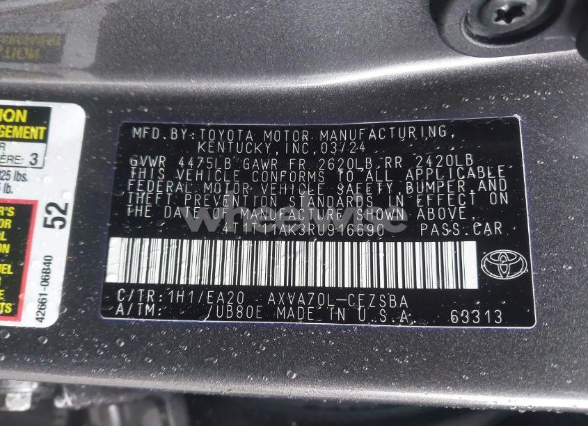 Photo 9 of 2024 Toyota Camry SE (VIN 4T1T11AK3RU916690)