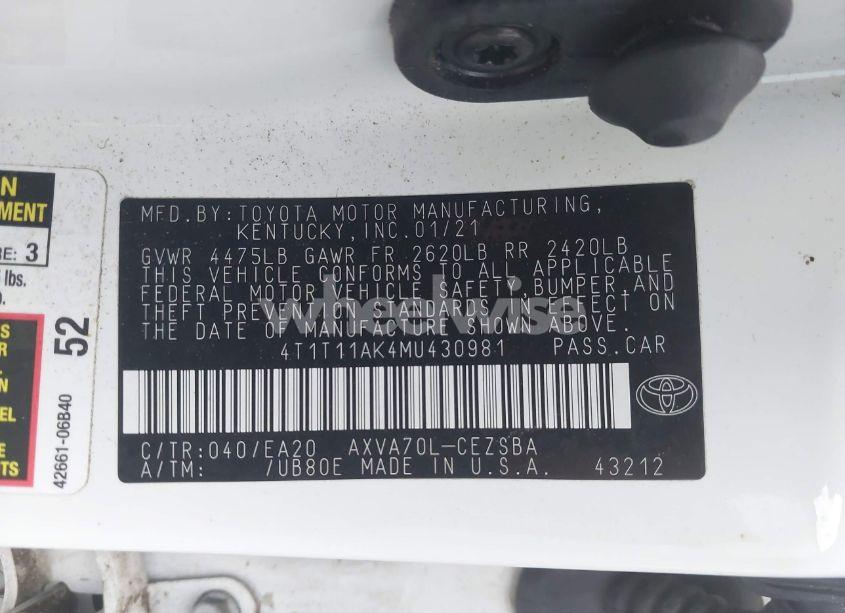 Photo 9 of 2021 Toyota Camry SE (VIN 4T1T11AK4MU430981)