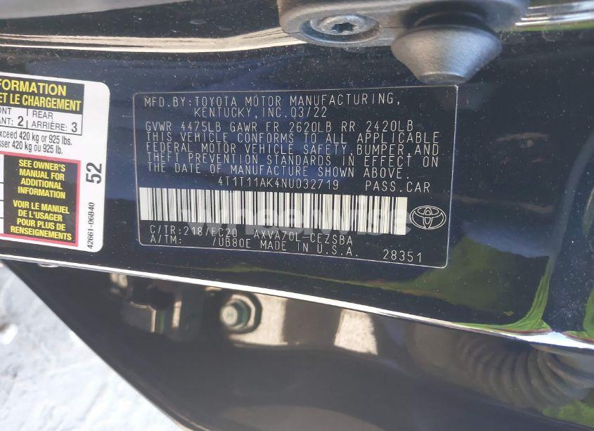 Photo 9 of 2022 Toyota Camry SE NIGHTSHADE EDITION (VIN 4T1T11AK4NU032719)