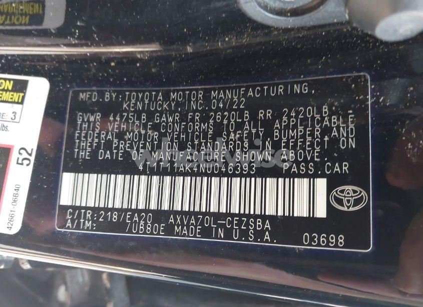 Photo 9 of 2022 Toyota Camry SE (VIN 4T1T11AK4NU046393)