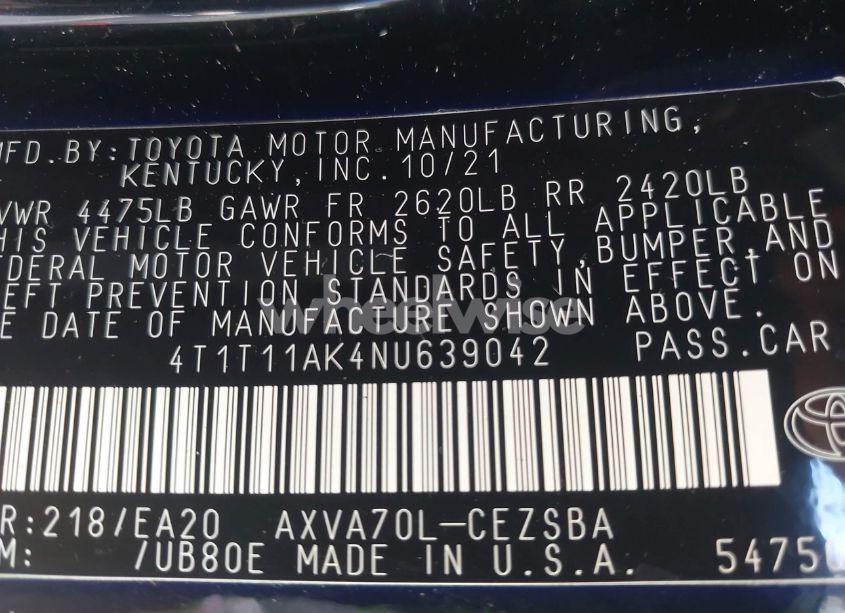 Photo 9 of 2022 Toyota Camry SE (VIN 4T1T11AK4NU639042)