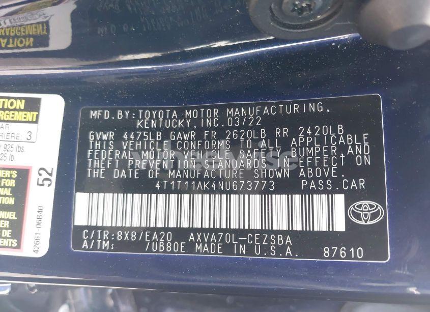 Photo 9 of 2022 Toyota Camry SE (VIN 4T1T11AK4NU673773)