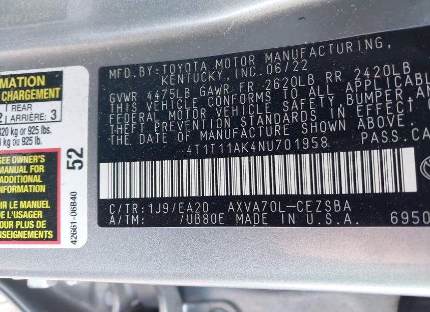 Photo 9 of 2022 Toyota Camry SE (VIN 4T1T11AK4NU701958)