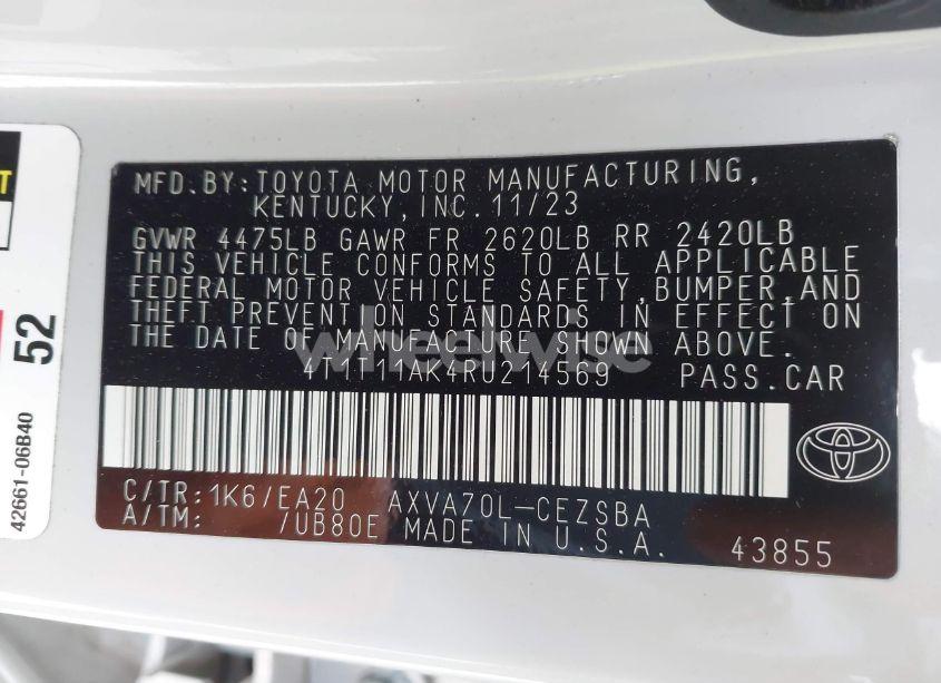 Photo 9 of 2024 Toyota Camry SE (VIN 4T1T11AK4RU214569)