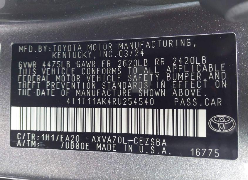 Photo 9 of 2024 Toyota Camry SE (VIN 4T1T11AK4RU254540)