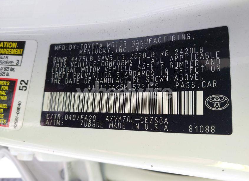 Photo 9 of 2021 Toyota Camry SE (VIN 4T1T11AK5MU573115)