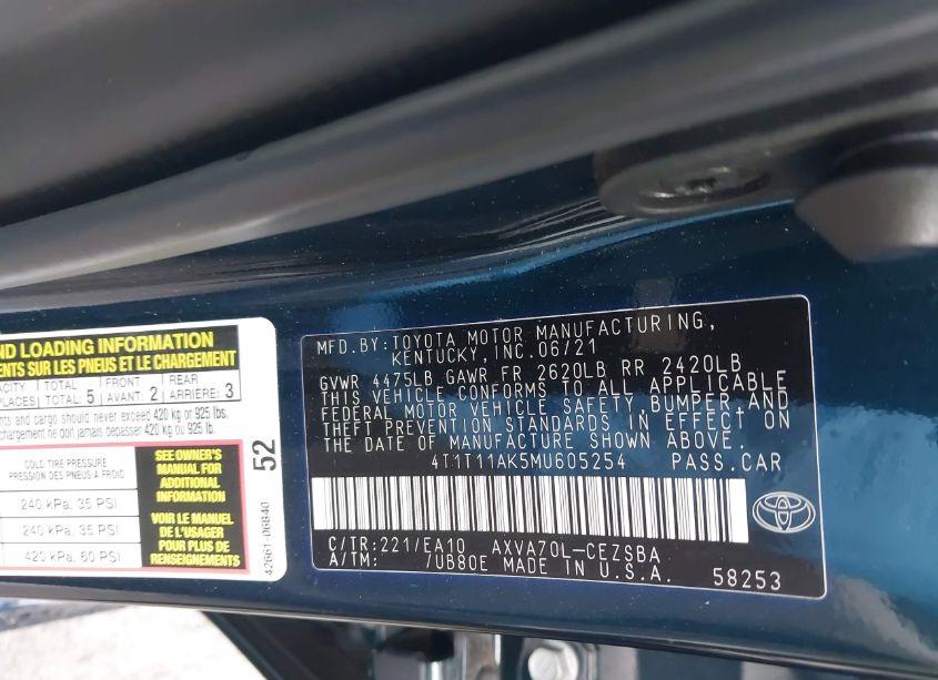 Photo 9 of 2021 Toyota Camry SE (VIN 4T1T11AK5MU605254)