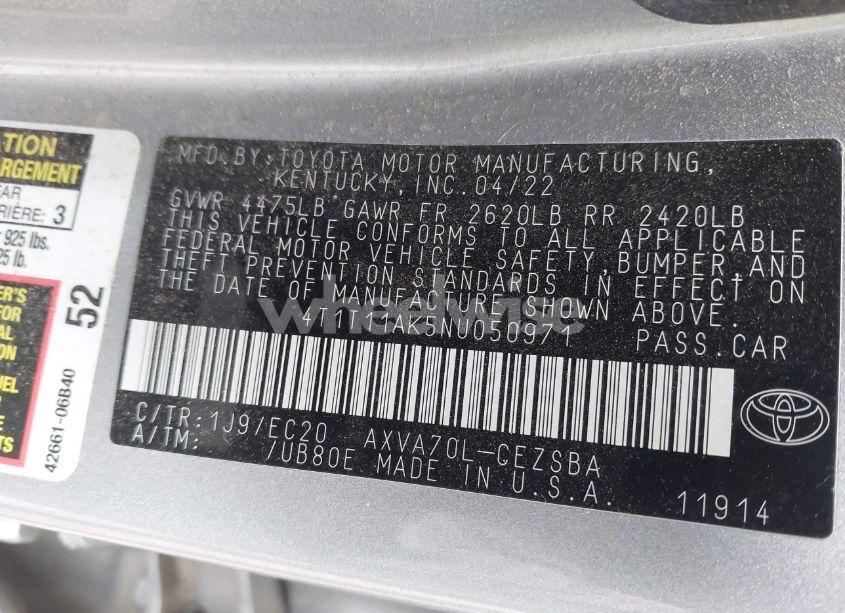 Photo 9 of 2022 Toyota Camry SE NIGHTSHADE EDITION (VIN 4T1T11AK5NU050971)